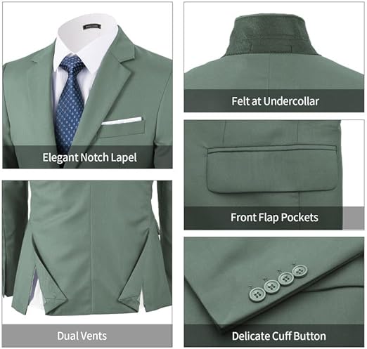 WEEN CHARM Men's 3-Piece Slim Fit Suit Set-2-Button Blazer,Vest & Pants-Formal Wedding,Prom,Party & Business Tuxedo