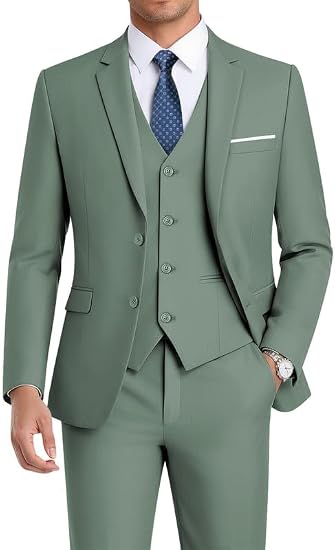 WEEN CHARM Men's 3-Piece Slim Fit Suit Set-2-Button Blazer,Vest & Pants-Formal Wedding,Prom,Party & Business Tuxedo