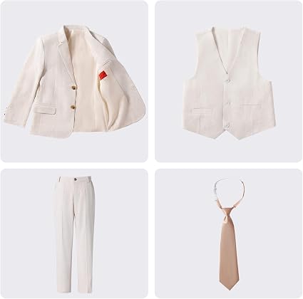 Boys Linen Suit Casual Summer 3 Piece Slim Fit Suit Breathable Kids Teen boy Jacket Vest Pant