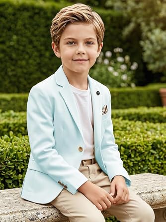 Boys Linen Blazer Casual Jacket Kids Slim Fit Sport Coats Wedding Tuxedo | Summer Beach Dress Clothes Lightweight Ring Bearer Outfits School Uniform