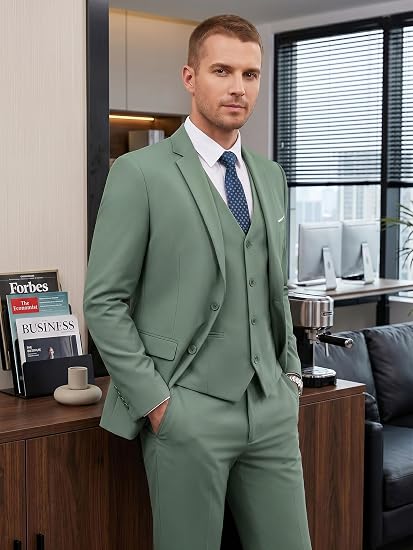 WEEN CHARM Men's 3-Piece Slim Fit Suit Set-2-Button Blazer,Vest & Pants-Formal Wedding,Prom,Party & Business Tuxedo