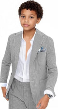 Boys Seersucker Suit 2 Piece Tuxedo for Boy Striped Blazer Pants Boys Casual Summer Beach Wedding Suit