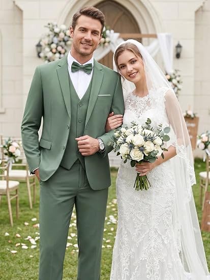 WEEN CHARM Men's 3-Piece Slim Fit Suit Set-2-Button Blazer,Vest & Pants-Formal Wedding,Prom,Party & Business Tuxedo